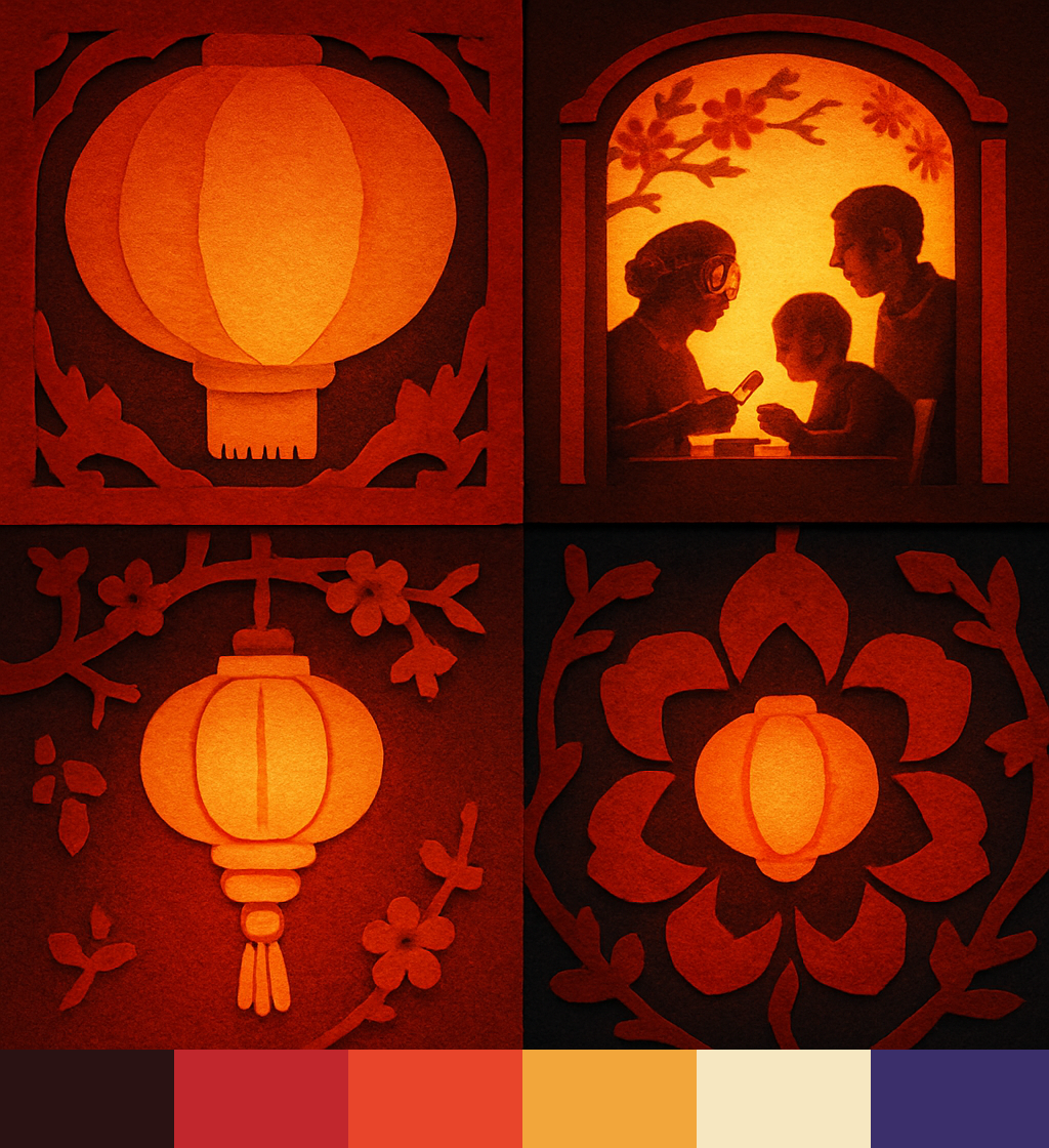 a Lunar New Year reunion dinner for three generations — moodboard